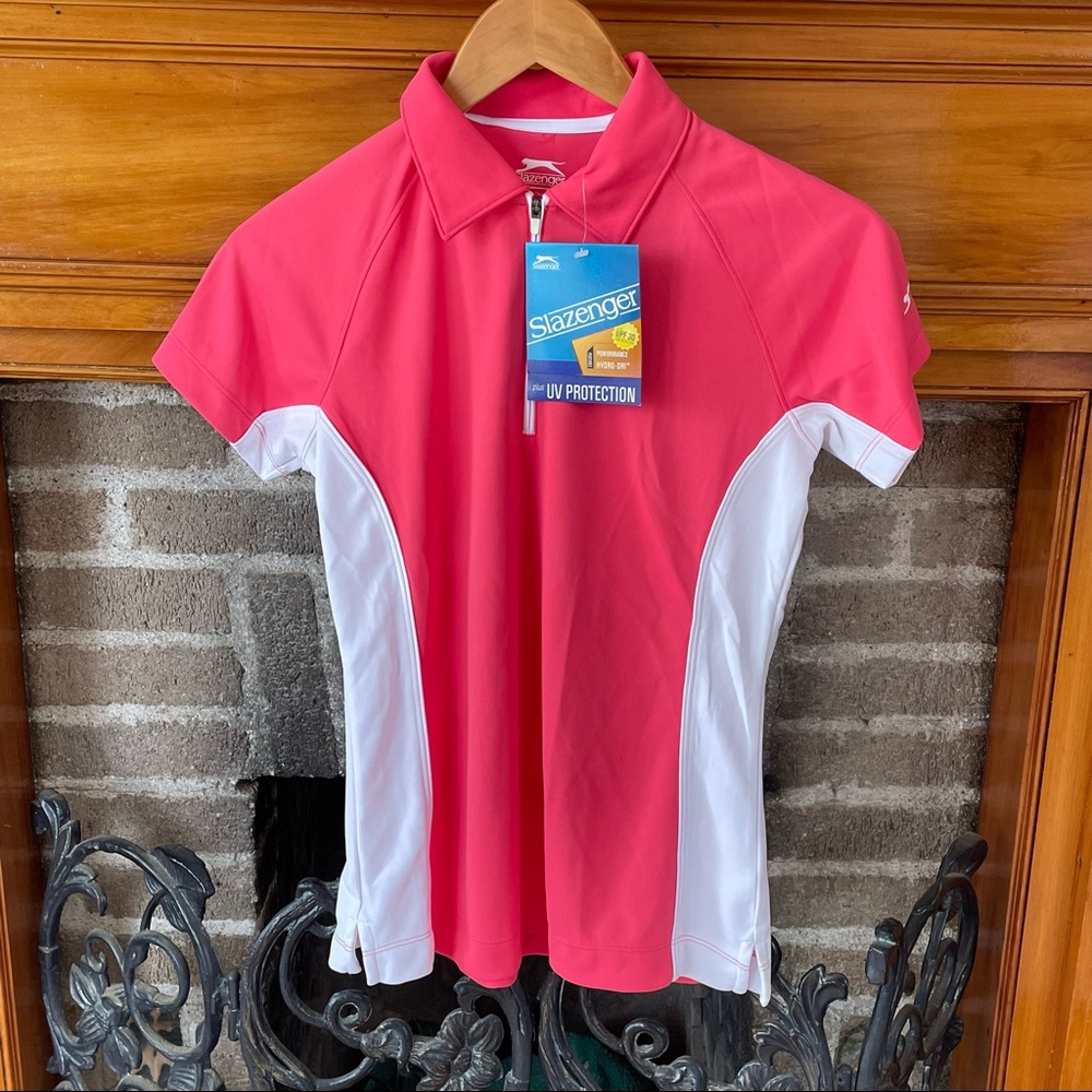 NWT Slazenger pink golf tennis athletic zip polo shirt top size small